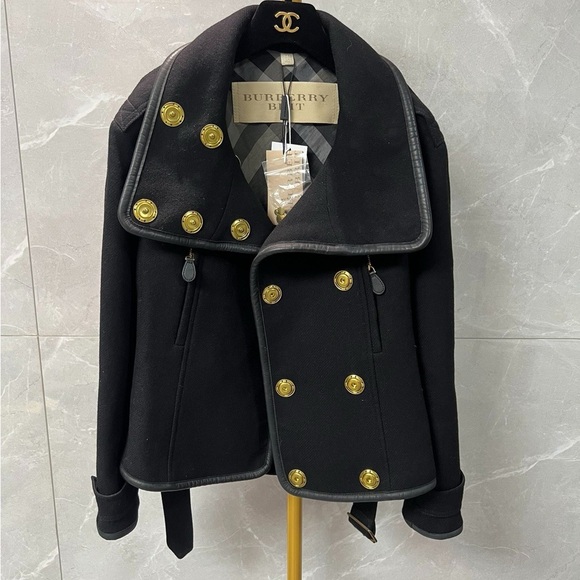 🚩steal Authentic Burberry Brit Black and Gray Checkered Coat - Picture 1 of 4